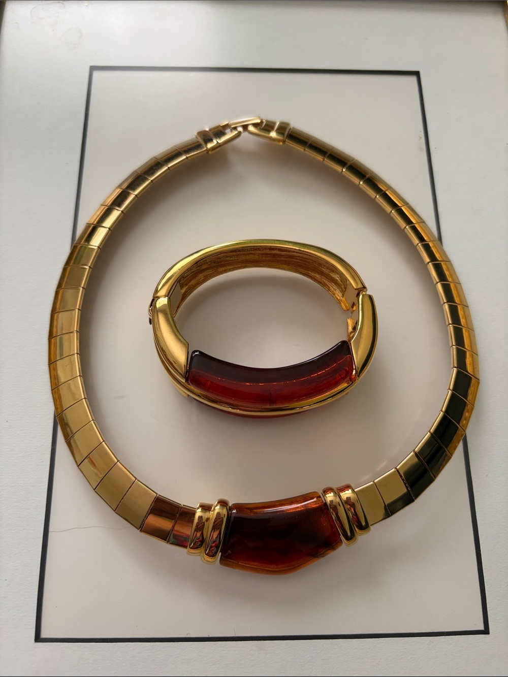 Napier vintage Gold-Tone Necklace and Bracelet Set with Amber Accent